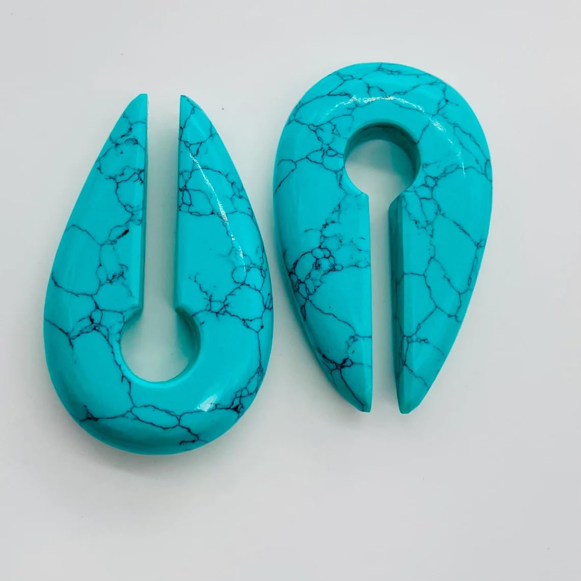 Blue Turquoise Crystal Ear Weights, 6g-00g Sizes, 2 Pieces