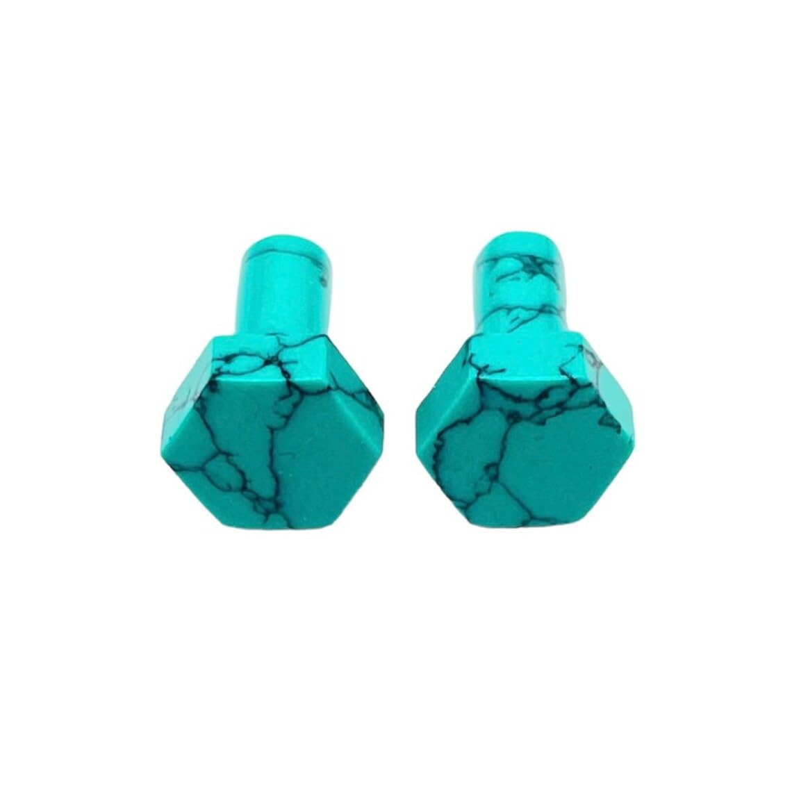 Blue Turquoise Crystal Body Piercing Plugs, Hexagonal Shaped, Single Flared, 8g to 1 inch, Set of 2