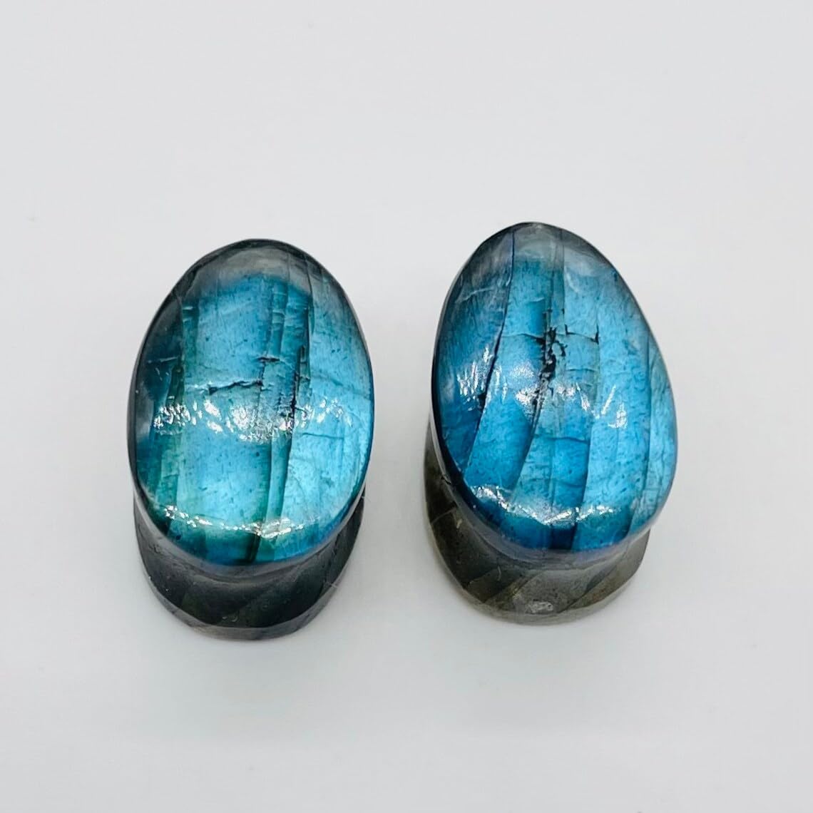 Body Jewelry Naga Pair of Natural Blue Fire Labradorite Gemstone Teardrop Plugs for Ear Piercing (Pair of 1, 8g to 1')