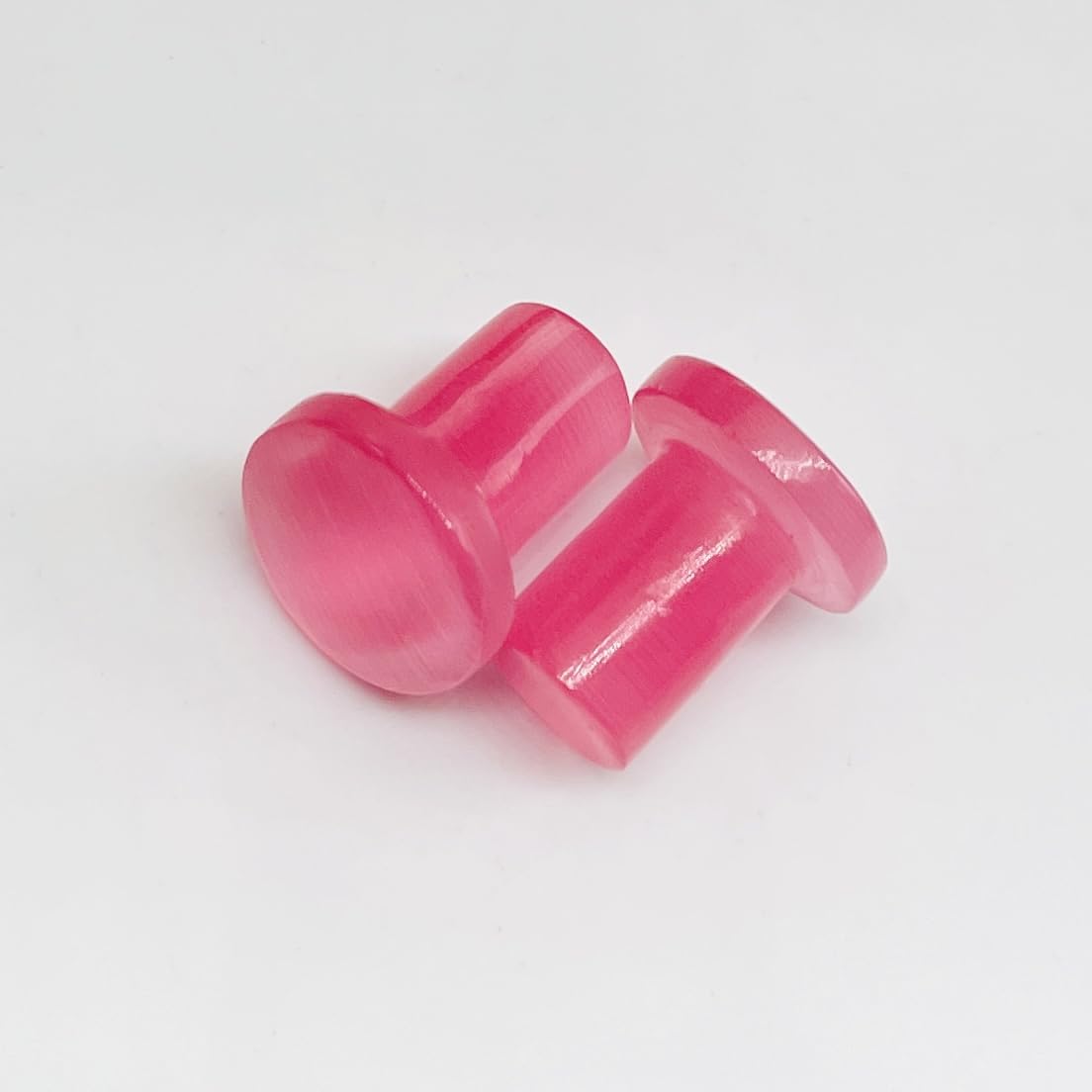 Naga Body Piercing Jewelry, BodyJewels007's Pair of Pink Cat's Eye Stone Handmade Single Flare Ear Piercing Gauges & Plugs Size 8g (3mm) to 1" (25mm) Customized Size & Wholesale Available