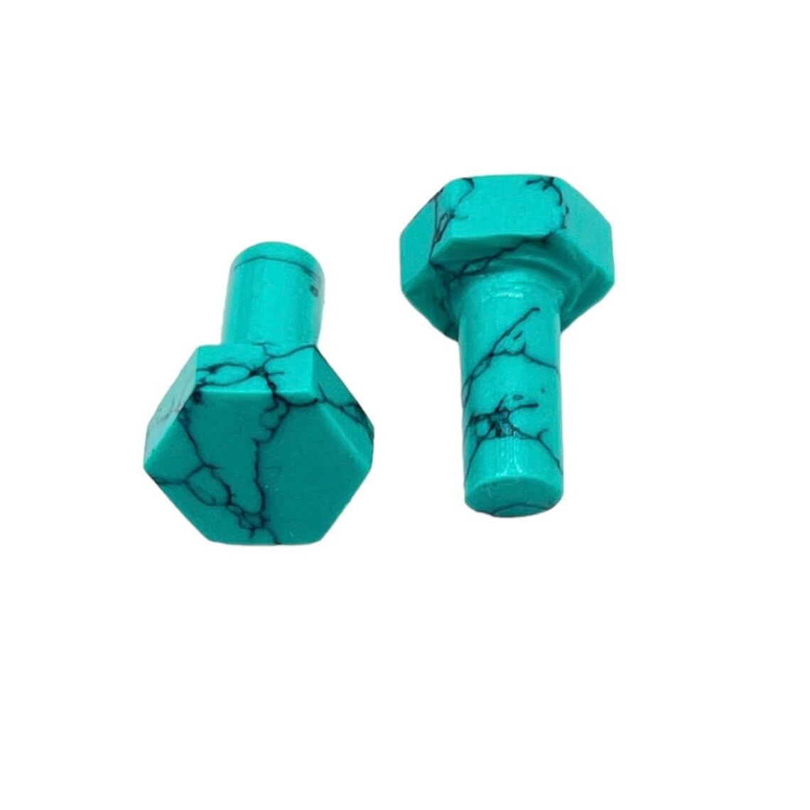 Blue Turquoise Crystal Body Piercing Plugs, Hexagonal Shaped, Single Flared, 8g to 1 inch, Set of 2