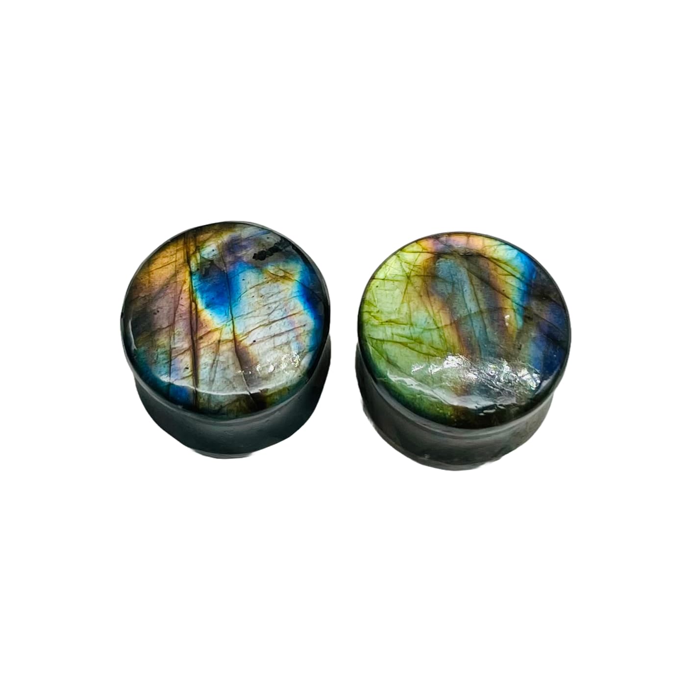 Natural Rare Flash Labradorite Crystal Handmade Double Flare Convex/Concave Round Ear Plugs Naga Body Jewlry Gauges Size 9/16" (14mm) Ready to Ship