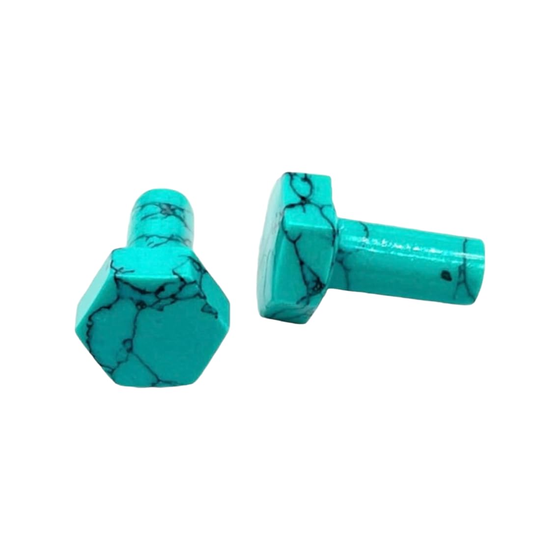 Blue Turquoise Crystal Body Piercing Plugs, Hexagonal Shaped, Single Flared, 8g to 1 inch, Set of 2