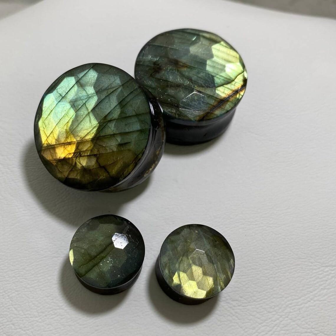 Faceted Labradorite Stone Ear Plugs – Double Flared Natural Crystal Tunnels for Stretched Ears | Handmade Gemstone Body Jewelry Gauges | Sizes 8g to 2 Inch