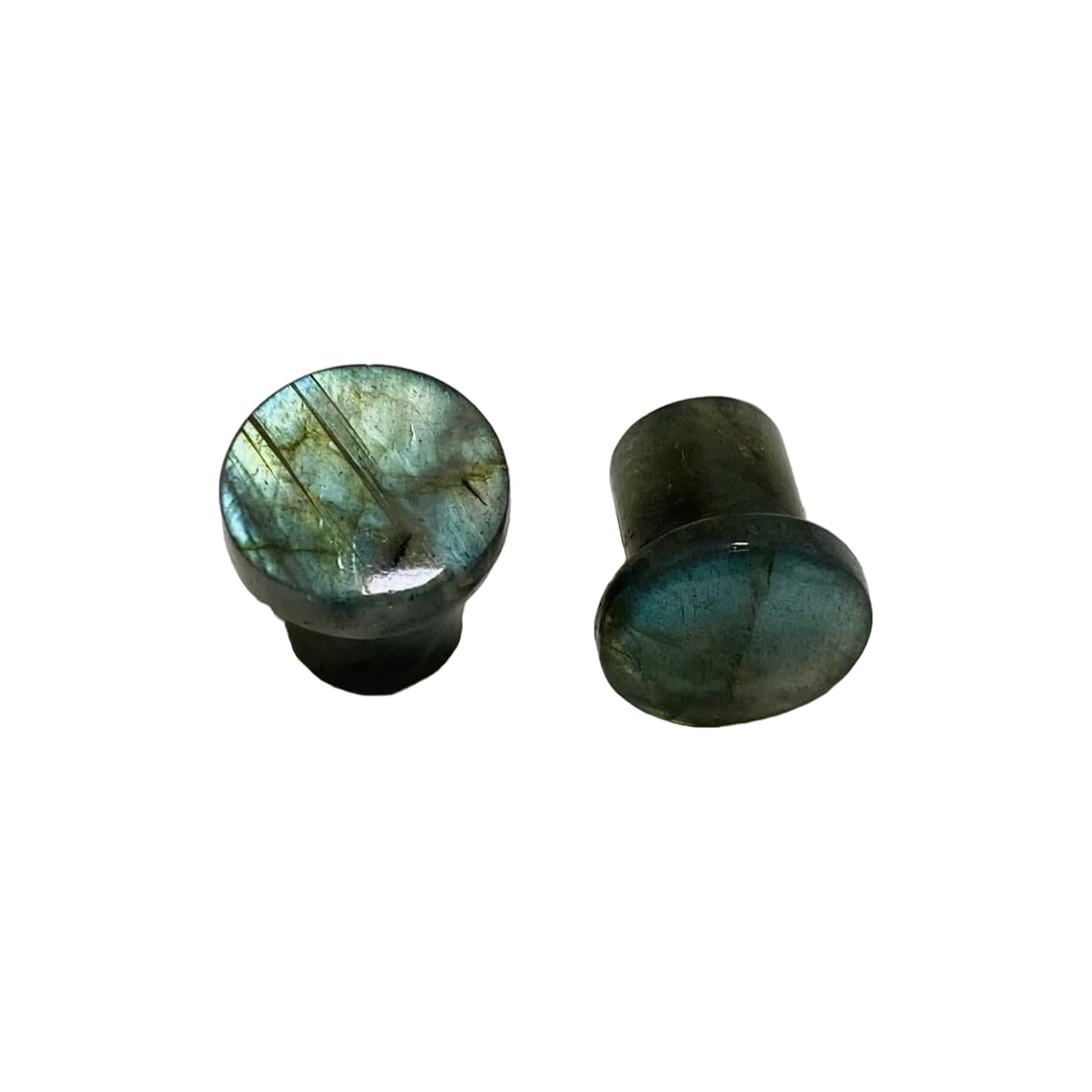 Labradorite Gemstone Naga Body Piercing Jewelry Round Shaped Single Flared Ear Piercing Gauges Plugs Size 8g (3mm) to 1" (25mm)