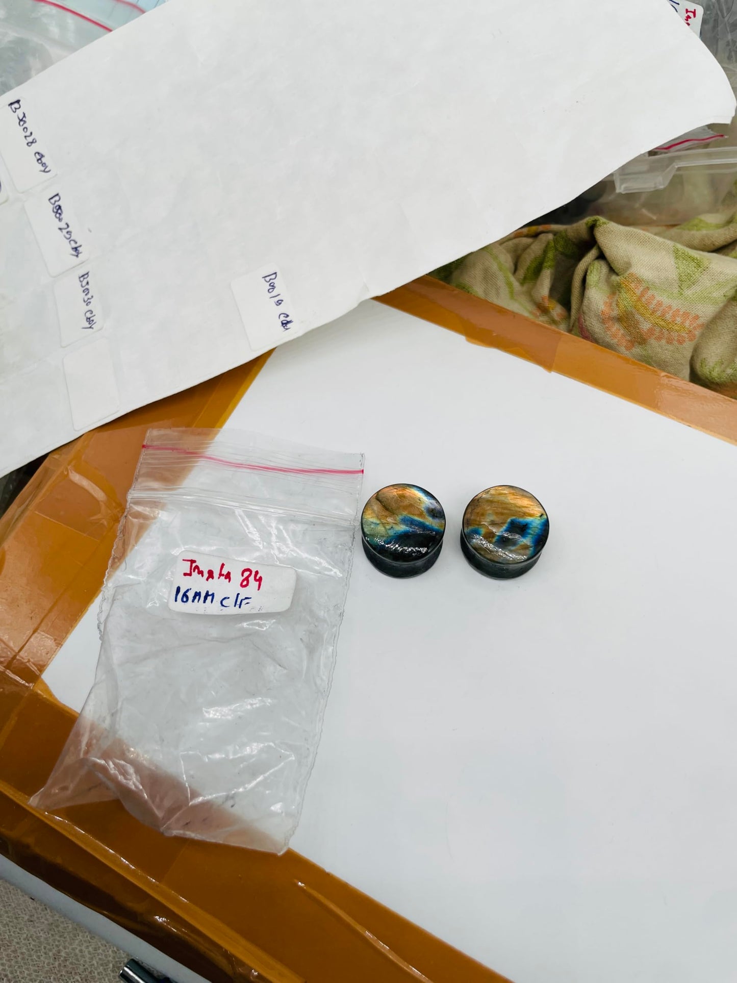 Natural Labradorite Stone Ear Plugs – 16mm (5/8") Double Flared Saddle Fit Gauges – Handcrafted Gemstone Pair – Polished Healing Crystal Jewelry for Stretched Ears