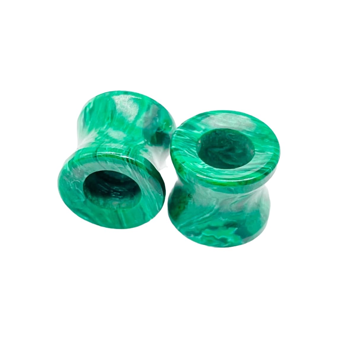 Malachite Crystal Ear Gauges, Double Flared, 4mm (6g) to 40mm, Handmade, Green, Pair