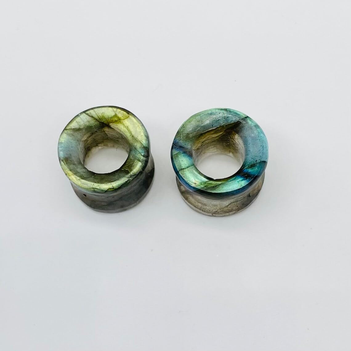 Pair of Natural Multi Flash Labradorite Crystal Handcrafted Double Flare Round Shape Tunnel Plug Ear Piercing Naga Body Jewelry Size 6g (4mm) to 40mm & Customized Wholesale Available