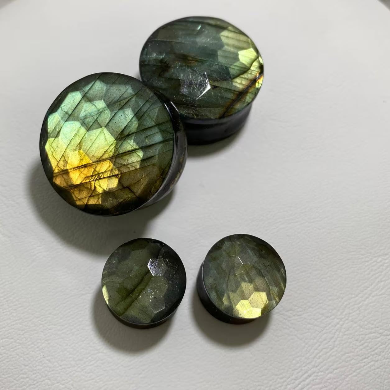 Faceted Labradorite Stone Ear Plugs – Double Flared Natural Crystal Tunnels for Stretched Ears | Handmade Gemstone Body Jewelry Gauges | Sizes 8g to 2 Inch