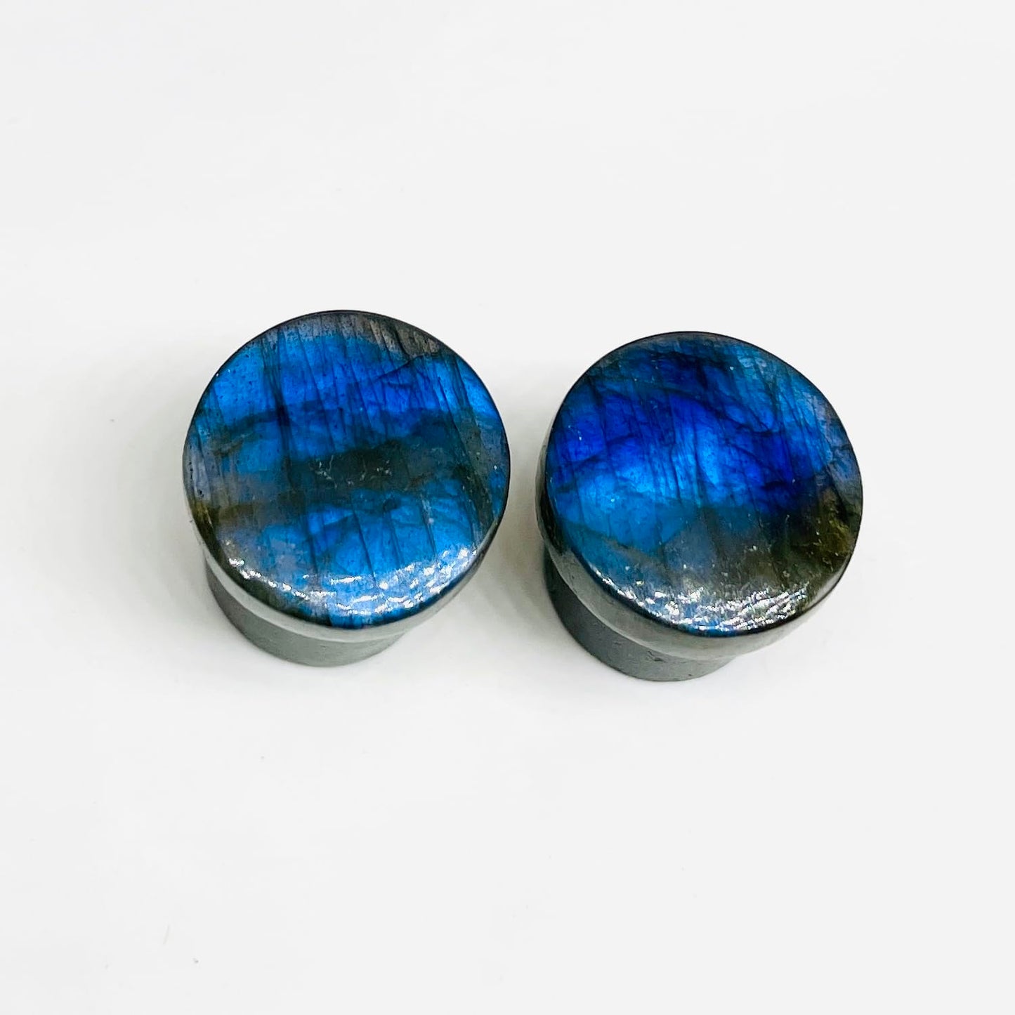 Natural Blue Flash Labradorite Gemstone Handmade Round Shaped Single Flared Ear Piercing Gauges Plugs Naga Body Jewelry 8g (3mm) to 1" (25mm)