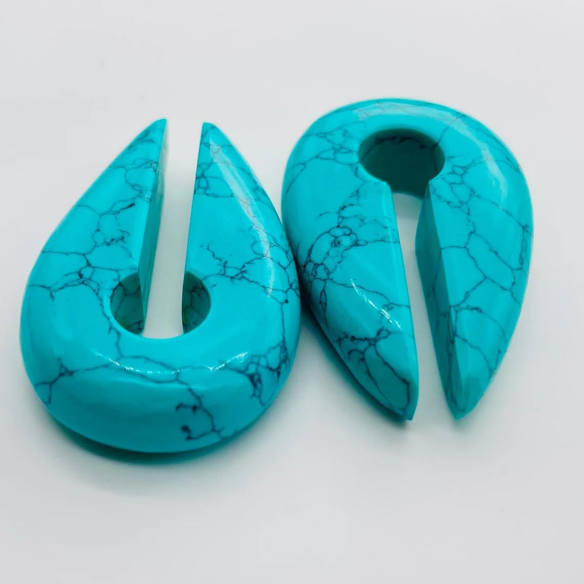 Blue Turquoise Crystal Ear Weights, 6g-00g Sizes, 2 Pieces