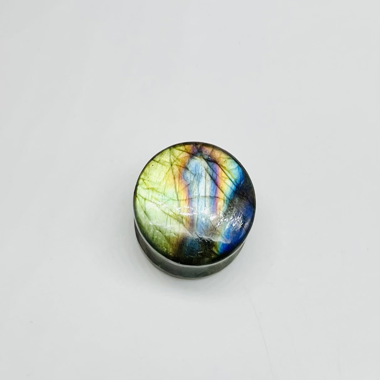 Natural Rare Flash Labradorite Crystal Handmade Double Flare Convex/Concave Round Ear Plugs Naga Body Jewlry Gauges Size 9/16" (14mm) Ready to Ship