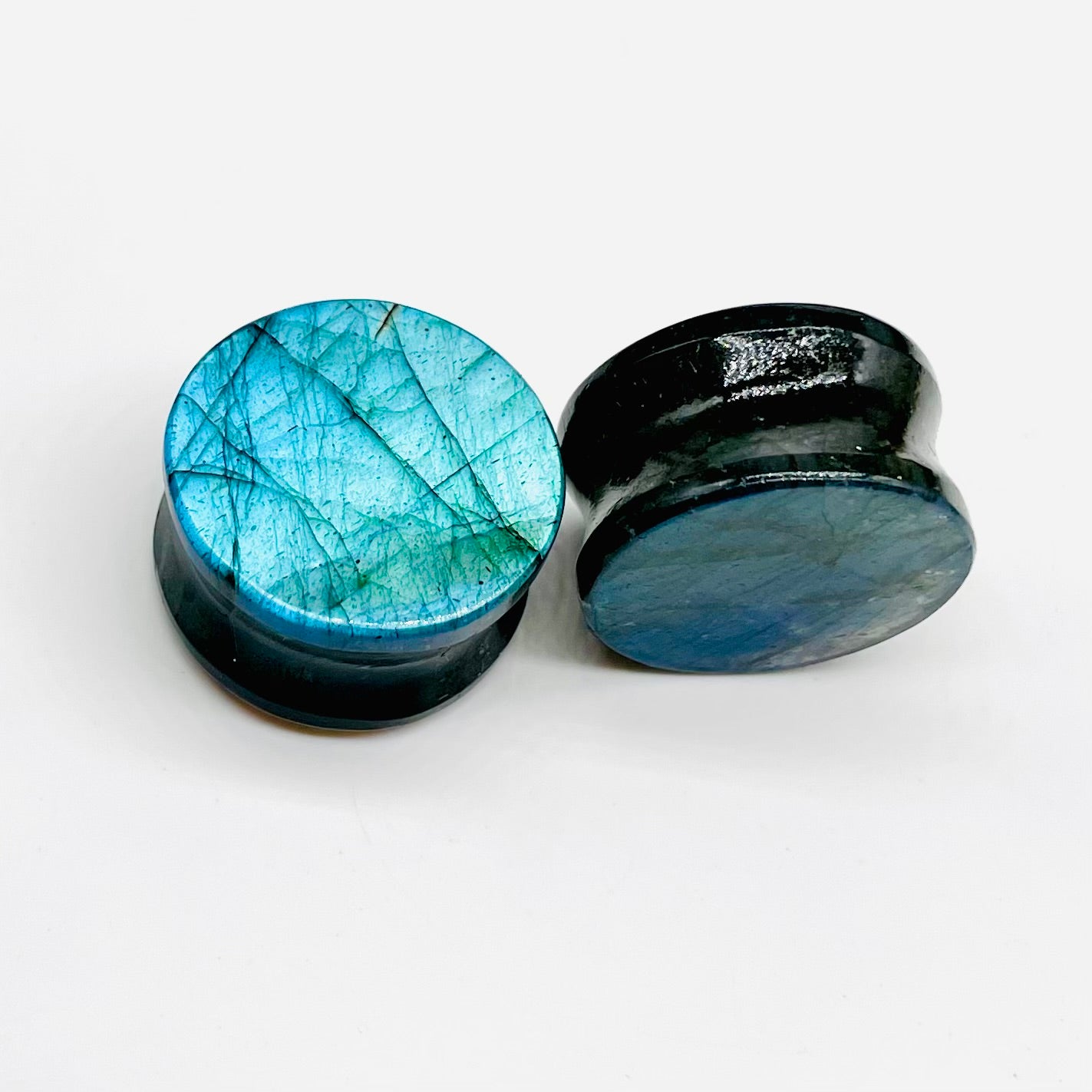 Pair of Real Natural Sky Blue Multi Fire Labradorite Nice Textured and Polished Ear Plug Handmade Beautiful Pair Size 8g (3mm) to (50mm) & Custom Wholesale Also Available