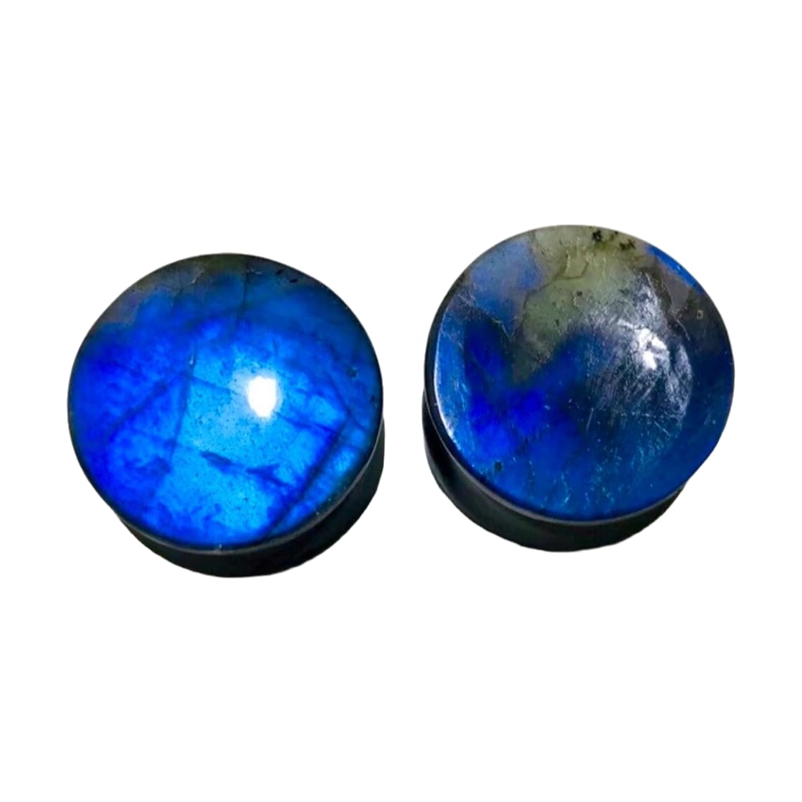 BodyJewels007 Body Jewelry Pair of Natural Blue Flash Labradorite Gemstone Double Flared Round Shaped Naga Body Ear Piercing Jewelry Gauges Plugs Size 8g (3mm) to 1" (25mm)