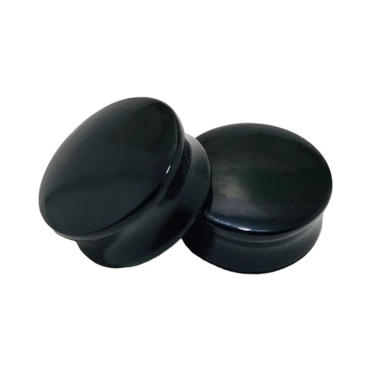 Natural Black Obsidian Crystal Handmade Naga Body Piercing Jewelry Double Flared Round Shaped Ear Gauges Plugs Size 8g (3mm) to 2-1/8” (54mm)