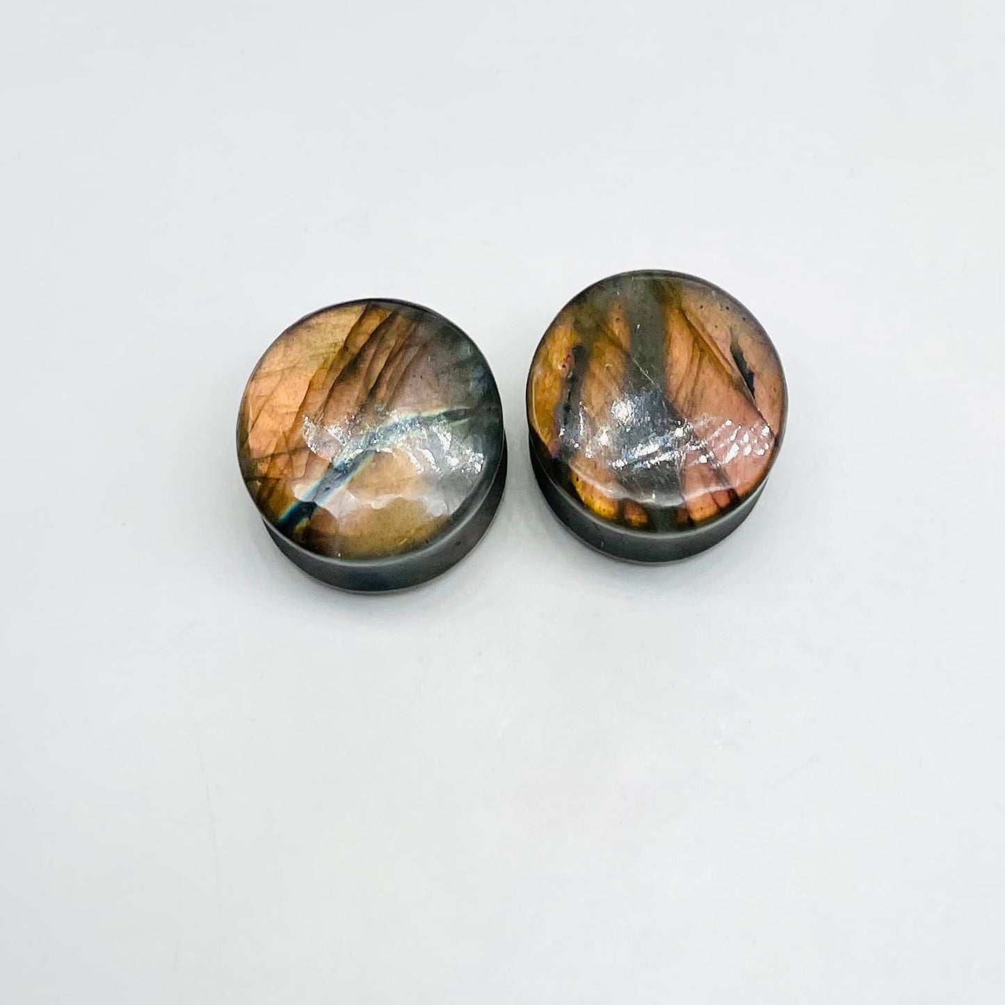 Natural Rare Flash Labradorite Crystal Handmade Double Flare Convex/Concave Round Ear Plugs Naga Body Jewlry Gauges Size 9/16" (14mm) Ready to Ship