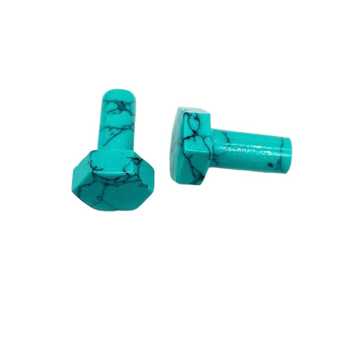 Blue Turquoise Crystal Body Piercing Plugs, Hexagonal Shaped, Single Flared, 8g to 1 inch, Set of 2