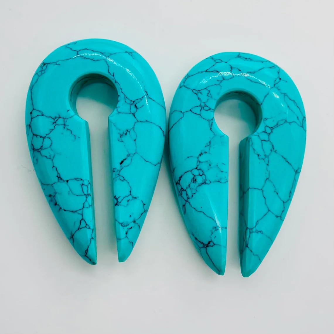 Blue Turquoise Crystal Ear Weights, 6g-00g Sizes, 2 Pieces