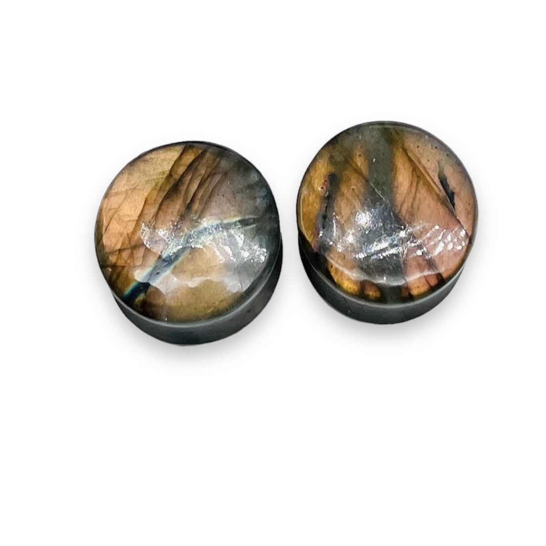 Natural Rare Flash Labradorite Crystal Handmade Double Flare Convex/Concave Round Ear Plugs Naga Body Jewlry Gauges Size 9/16" (14mm) Ready to Ship