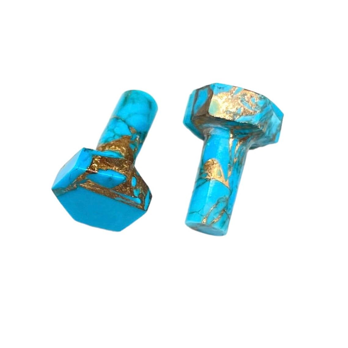 BodyJewels007 Naga Body Piercing Jewelry Gauges Plugs (Pair of 1) - Hexagonal Shape, Single Flared, American Blue Copper Turquoise Gemstone, Size 8g (3mm) to 13/16" (20mm)