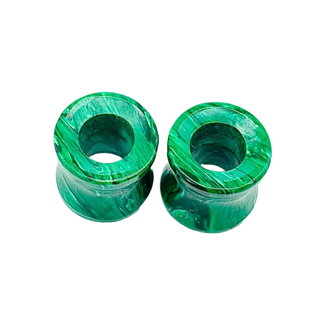 Malachite Crystal Ear Gauges, Double Flared, 4mm (6g) to 40mm, Handmade, Green, Pair