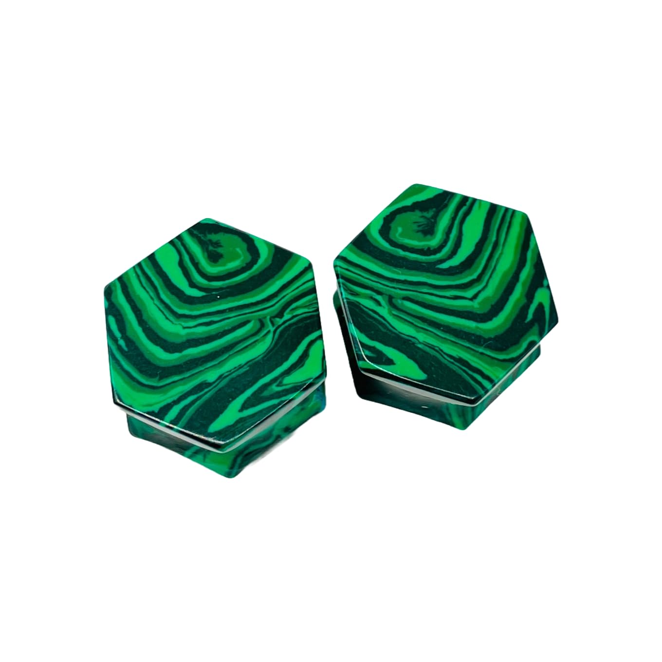 Handmade Green Malachite Crystal Hexagon Double Flared Ear Plugs Gauges Pair, Sizes 3mm (8g) to 54mm (2-1/8 inches)