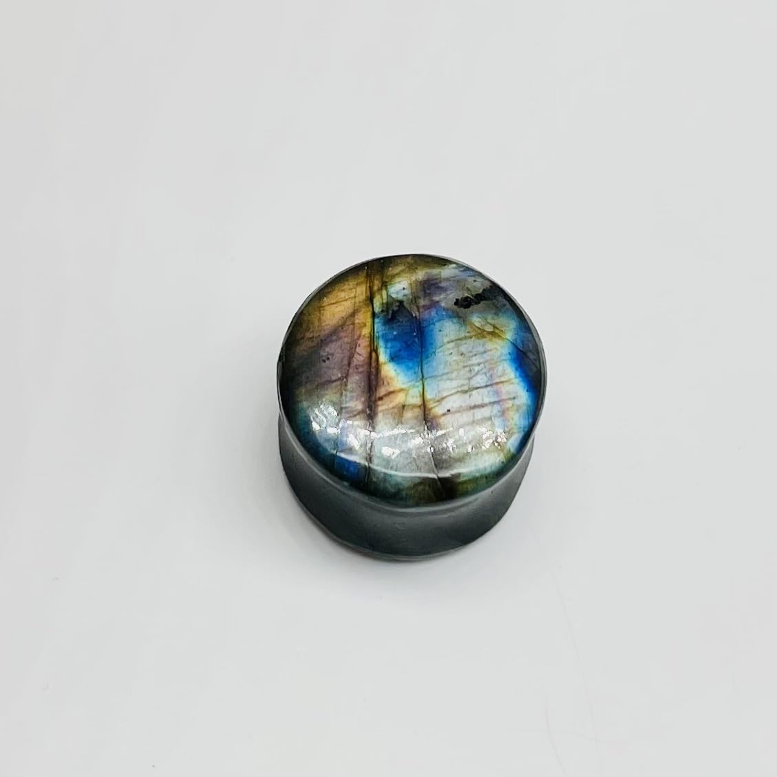 Natural Rare Flash Labradorite Crystal Handmade Double Flare Convex/Concave Round Ear Plugs Naga Body Jewlry Gauges Size 9/16" (14mm) Ready to Ship