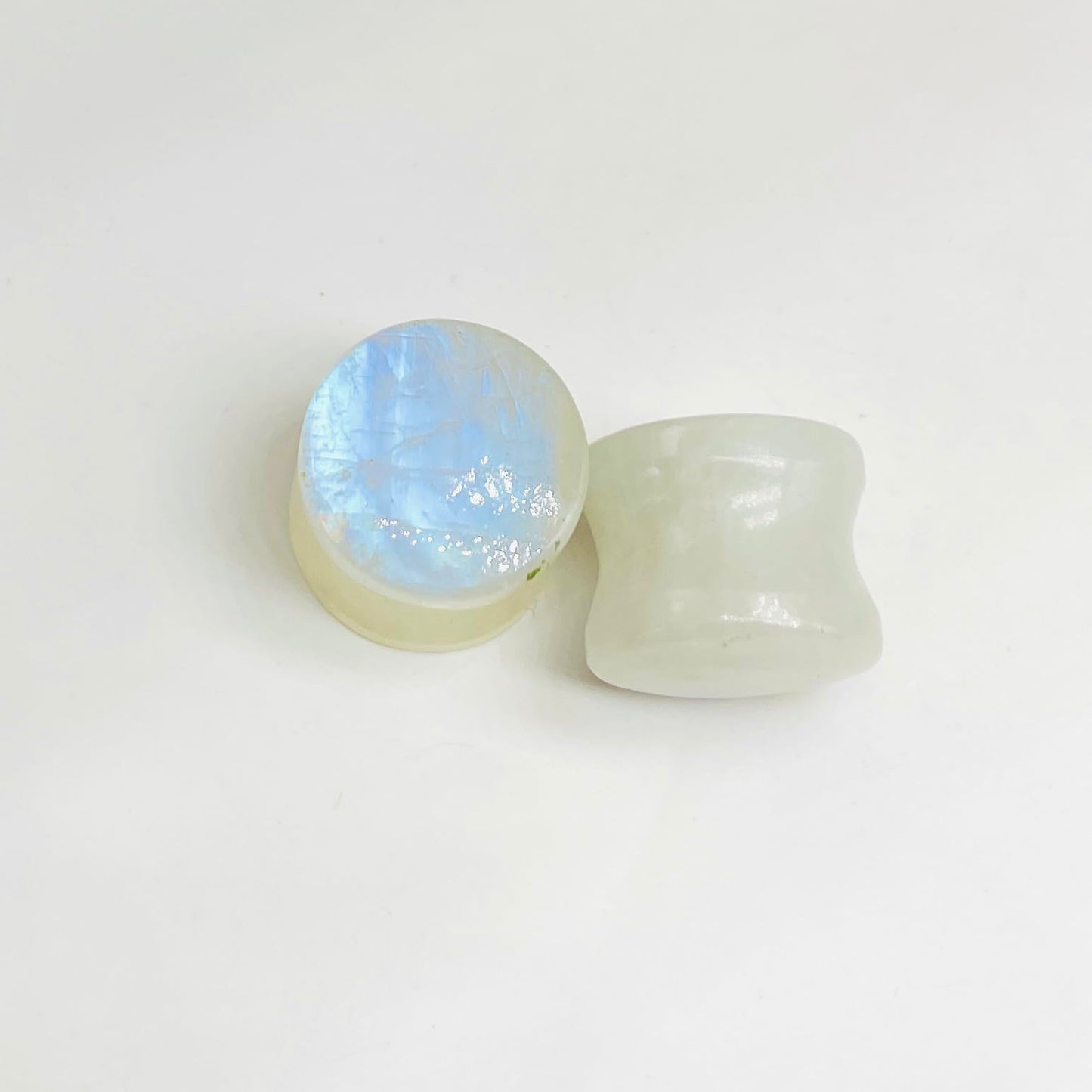 Opalescent Moonstone Gemstone Naga Body Piercing Jewelry Double Flared Round Shaped Ear Gauges Plugs Size 8g (3mm) to 1" (25mm) Customized Size & Wholesale Also Available