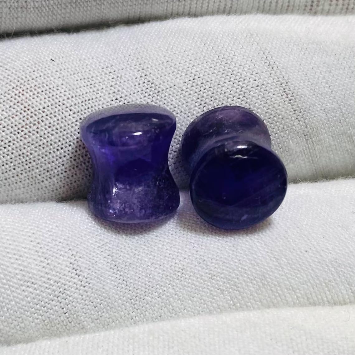 Natural Amethyst Gemstone Double Flared Ear Gauges, Sizes 8g (3mm) to 30mm