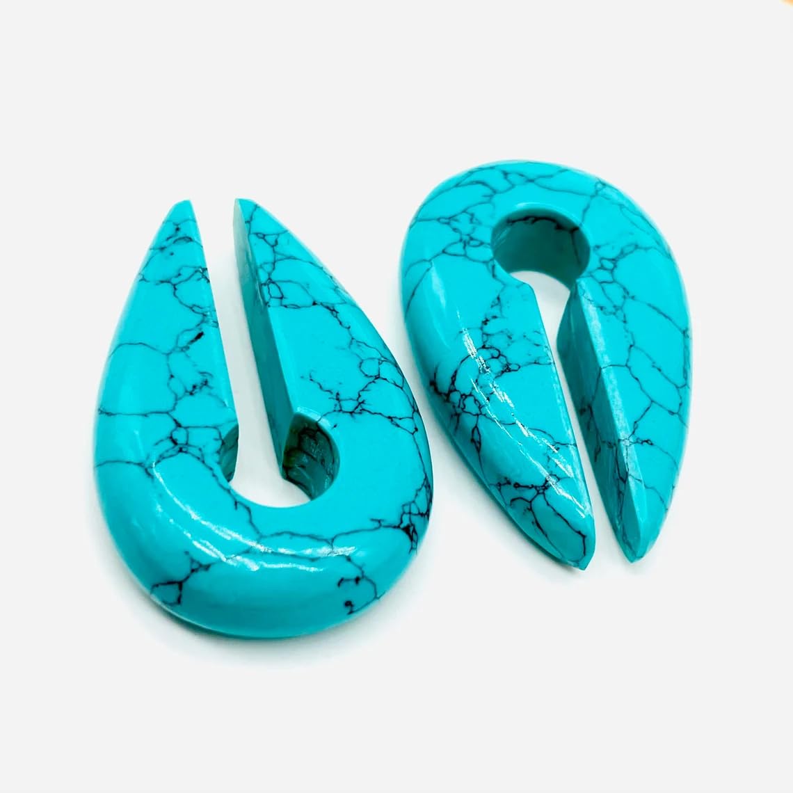 Blue Turquoise Crystal Ear Weights, 6g-00g Sizes, 2 Pieces