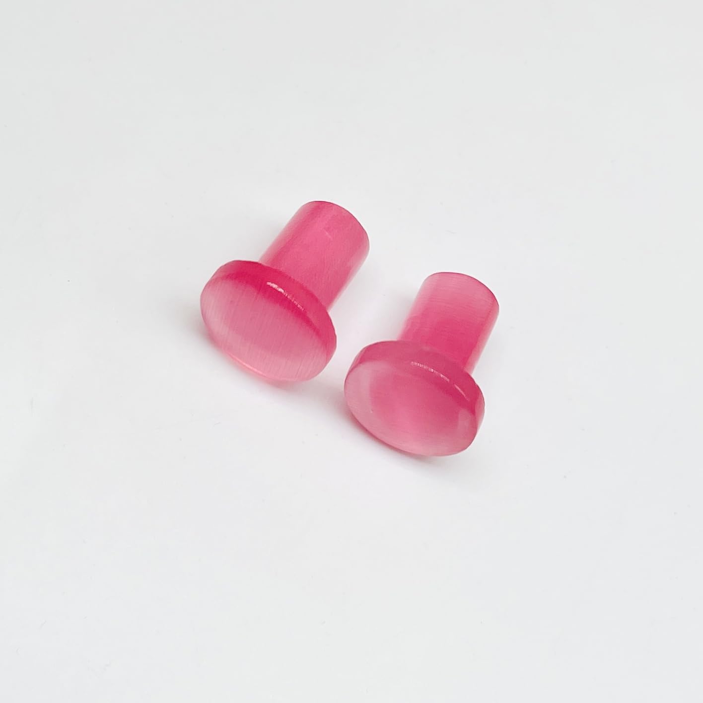 Naga Body Piercing Jewelry, BodyJewels007's Pair of Pink Cat's Eye Stone Handmade Single Flare Ear Piercing Gauges & Plugs Size 8g (3mm) to 1" (25mm) Customized Size & Wholesale Available