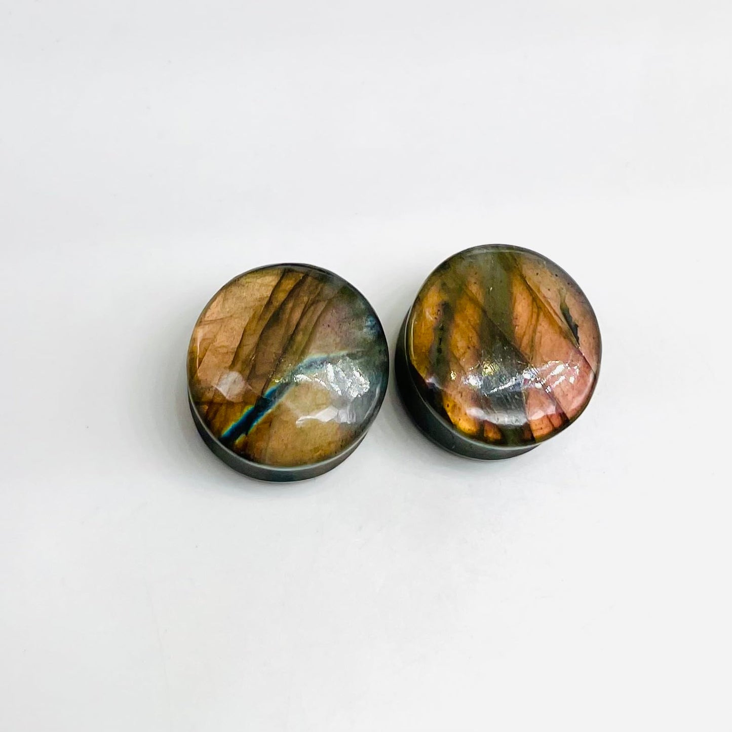 Natural Rare Flash Labradorite Crystal Handmade Double Flare Convex/Concave Round Ear Plugs Naga Body Jewlry Gauges Size 9/16" (14mm) Ready to Ship