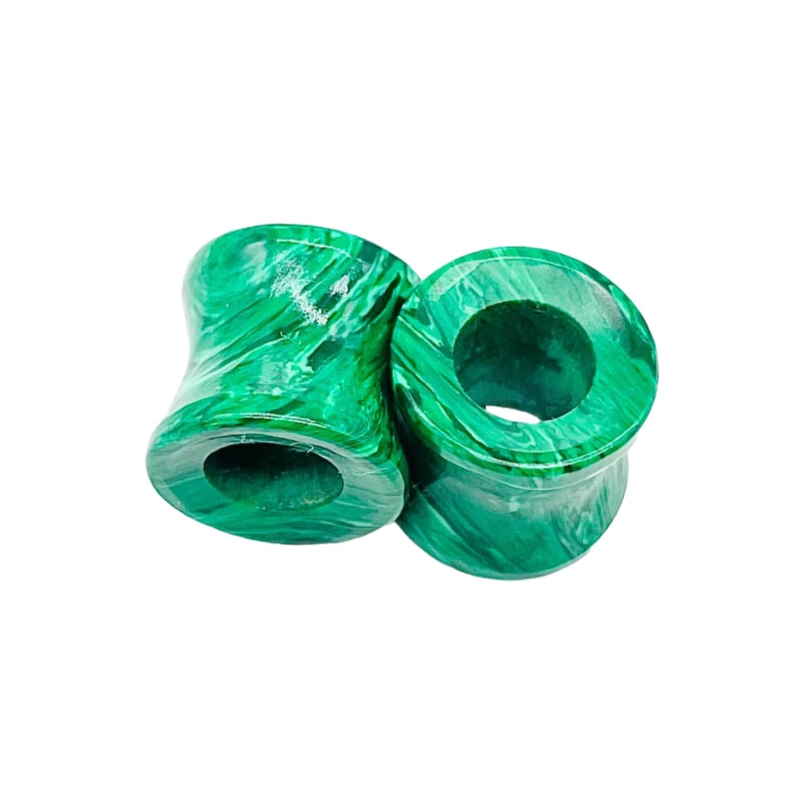 Malachite Crystal Ear Gauges, Double Flared, 4mm (6g) to 40mm, Handmade, Green, Pair