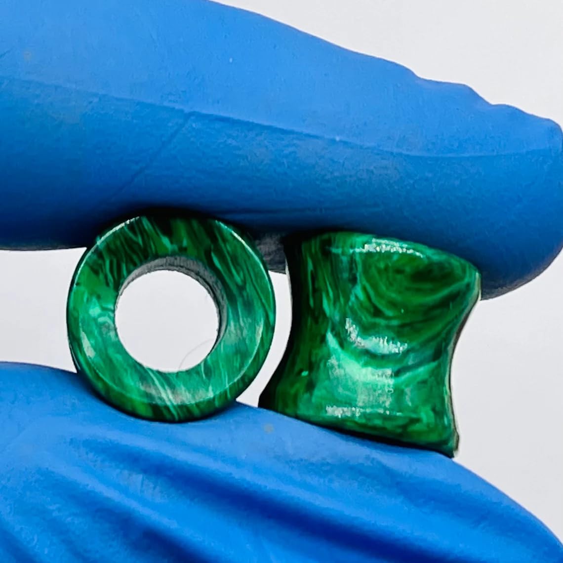 Malachite Crystal Ear Gauges, Double Flared, 4mm (6g) to 40mm, Handmade, Green, Pair
