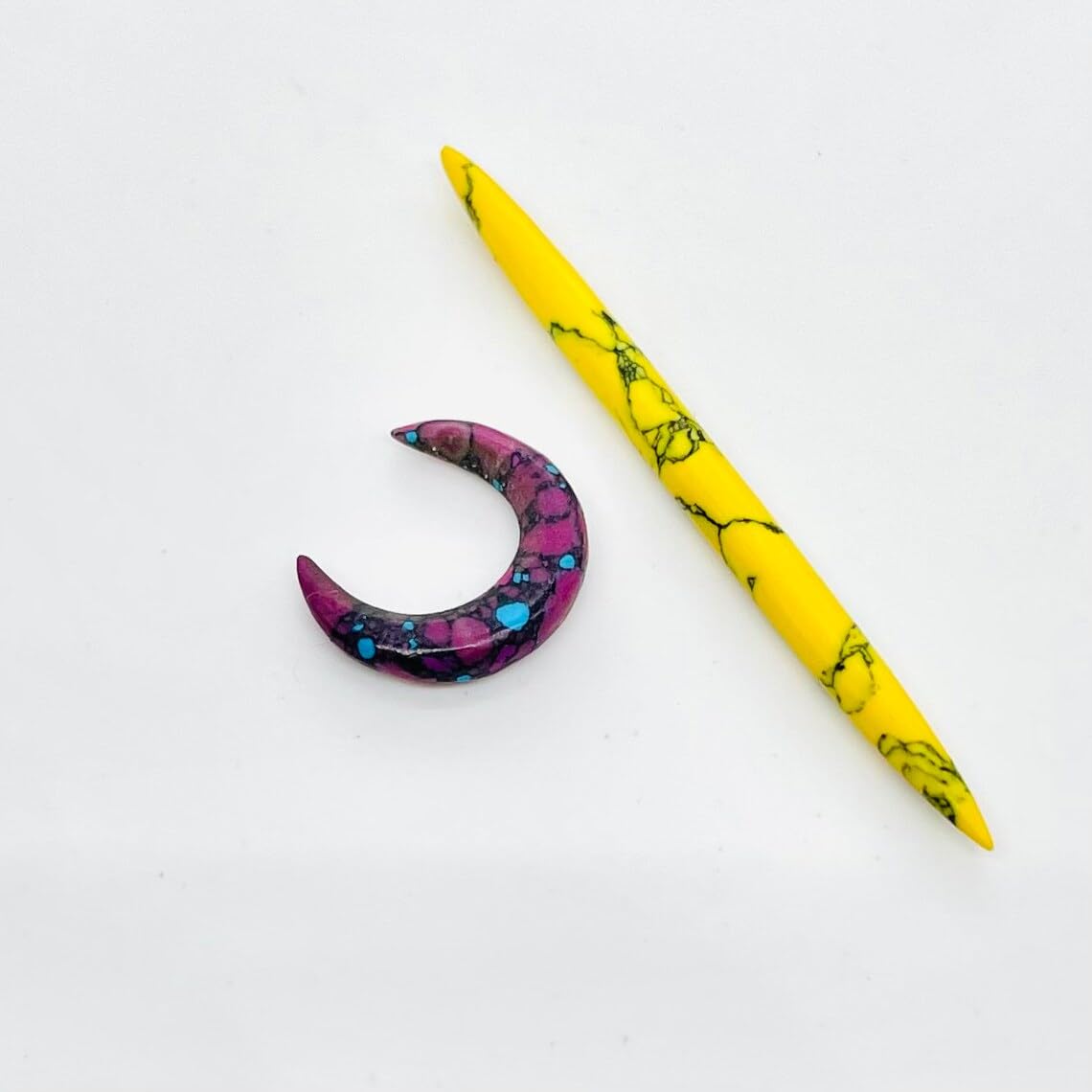 Purple and Yellow Turquoise Septum Pincher and Spike Set, Custom Sizes 12g to 1/2", Made in India