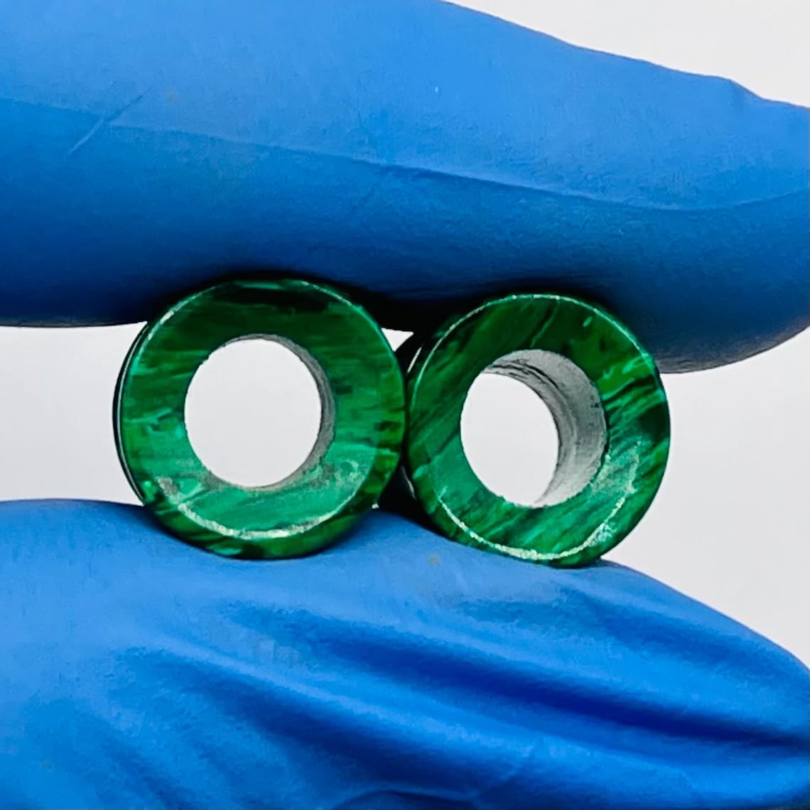 Malachite Crystal Ear Gauges, Double Flared, 4mm (6g) to 40mm, Handmade, Green, Pair