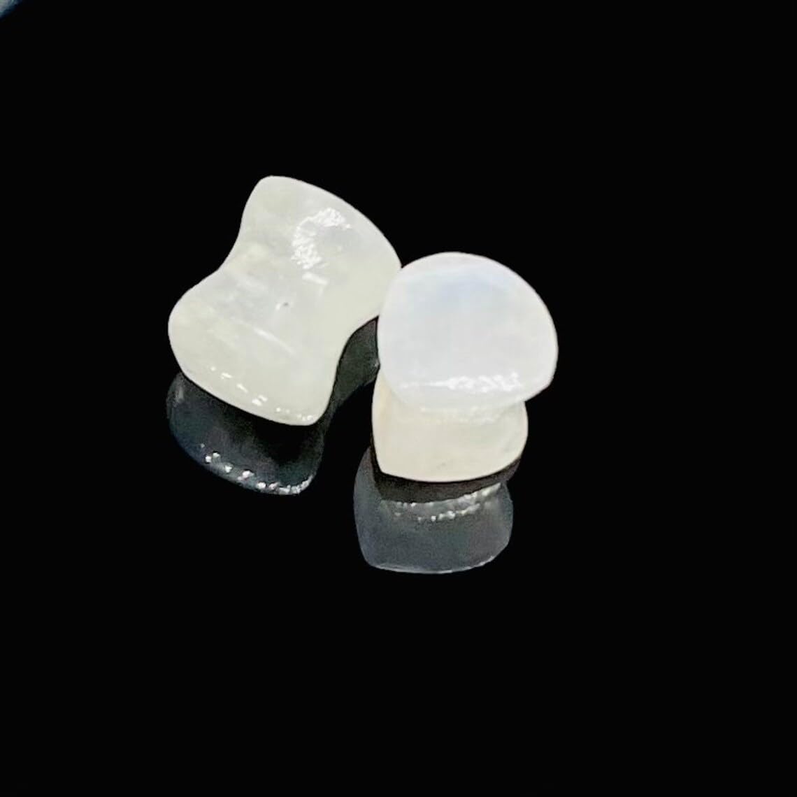 Natural White Rainbow Moonstone Gemstone Heart Shape Ear Gauges Size 8g to 1"