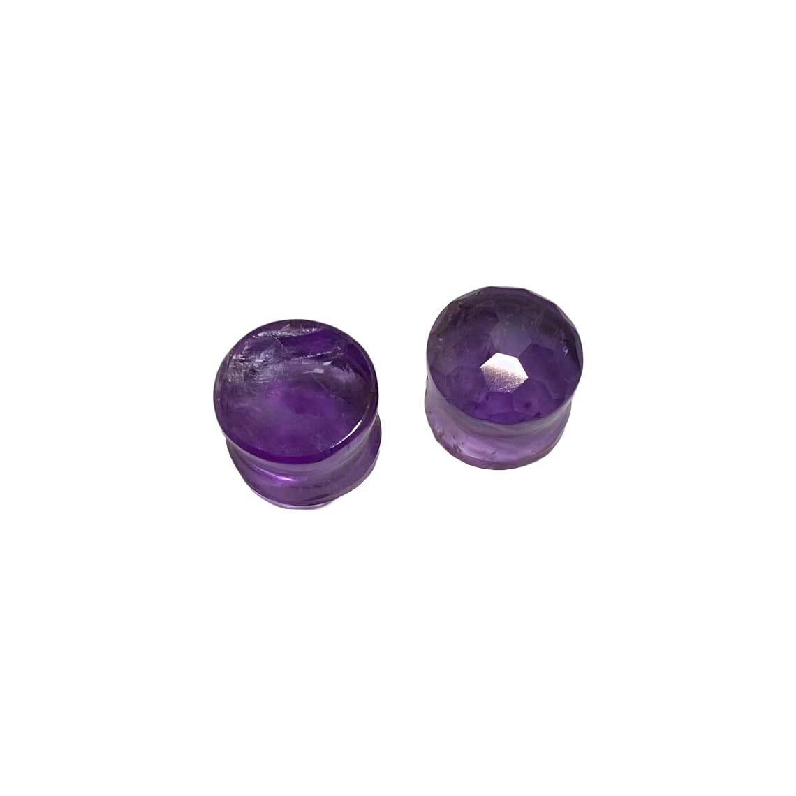 Natural Amethyst Stone Ear Plugs – Double Flared Saddle Fit Gauges – Faceted Dome Cut – Handcrafted Crystal Pair for Stretched Ears – Polished Gemstone Body Jewelry