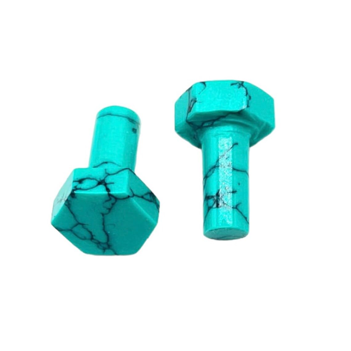 Blue Turquoise Crystal Body Piercing Plugs, Hexagonal Shaped, Single Flared, 8g to 1 inch, Set of 2