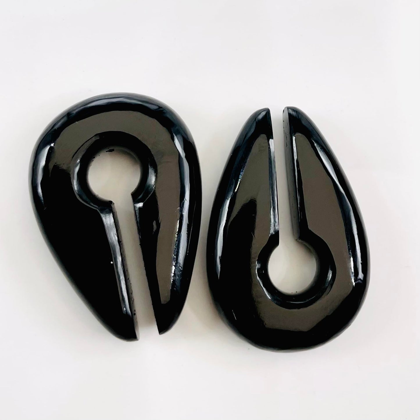 BodyJewels007's Pair of Natural Black Obsidian Gemstone Naga Body Piercing Ear Weights Keyhole Gauges