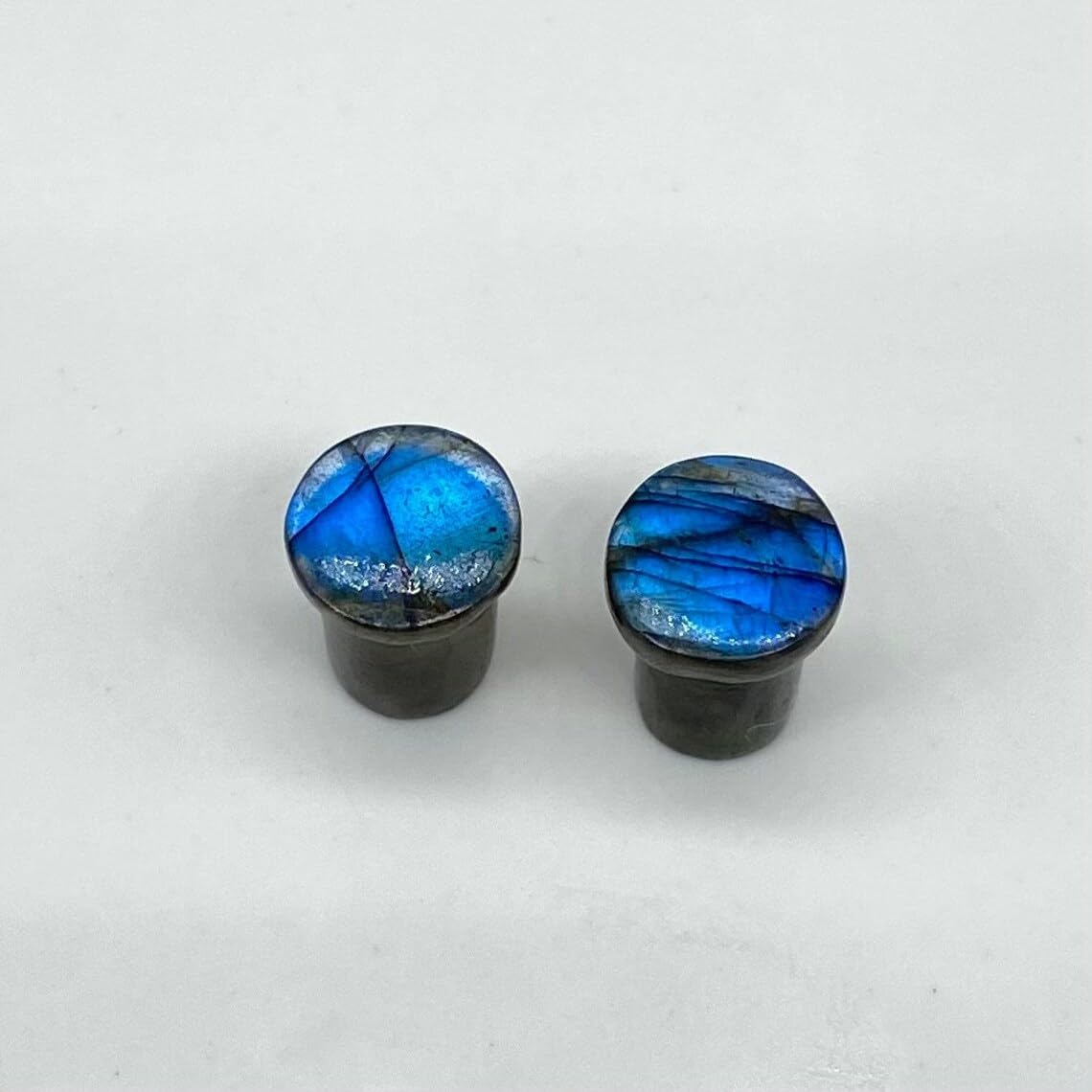 Body Piercing Jewelry Blue Labradorite Round Shaped Single Flare Ear Piercing Gauges & Plugs Size 8g (3mm) to 1" (25mm) Customized Size & Wholesale Also Available