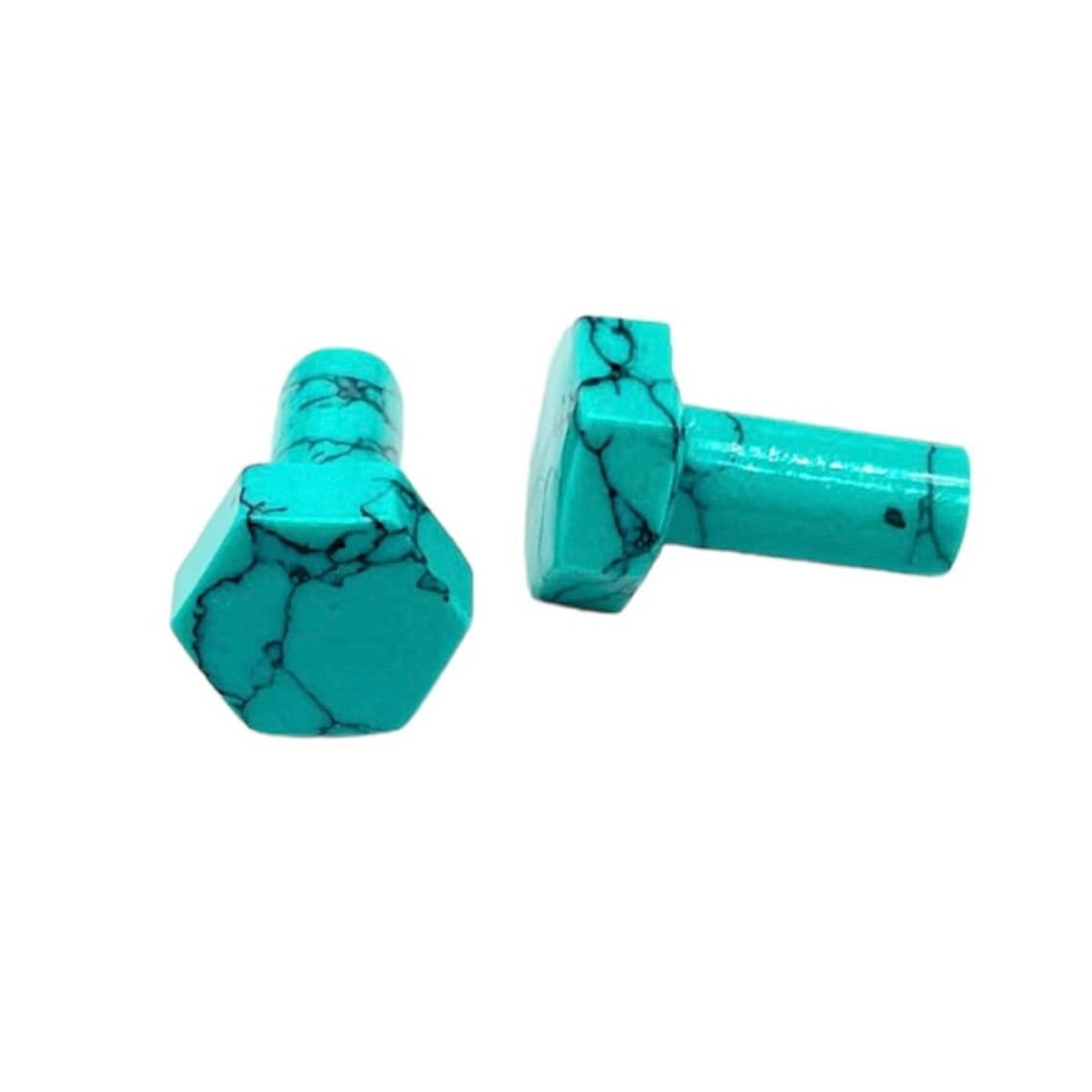 Blue Turquoise Crystal Body Piercing Plugs, Hexagonal Shaped, Single Flared, 8g to 1 inch, Set of 2