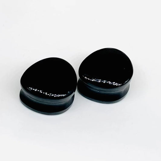 Natural Black Obsidian Crystal Handmade Naga Body Piercing Jewelry Double Falre Teardrop Shape Ear Gauge Plug Size 8g (3mm) to 1" (25mm) Wholesale Available