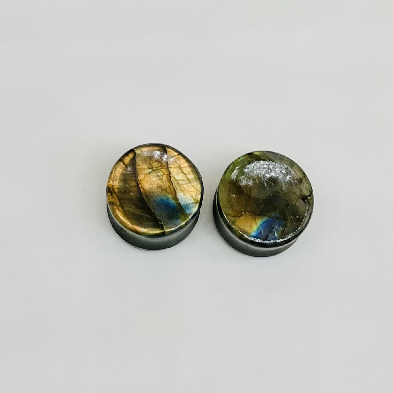 Natural Rare Flash Labradorite Crystal Handmade Double Flare Convex/Concave Round Ear Plugs Naga Body Jewlry Gauges Size 9/16" (14mm) Ready to Ship