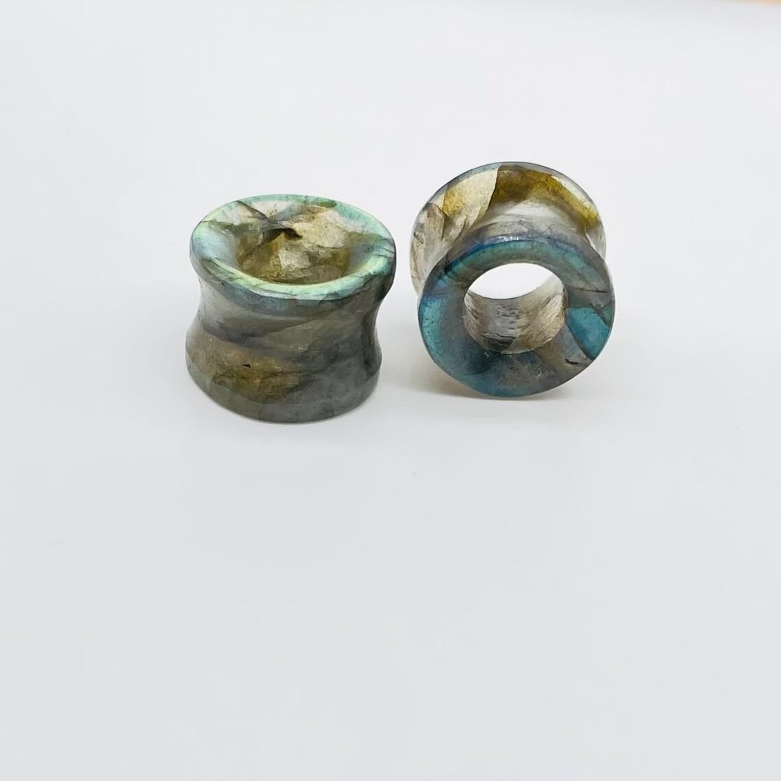 Pair of Natural Multi Flash Labradorite Crystal Handcrafted Double Flare Round Shape Tunnel Plug Ear Piercing Naga Body Jewelry Size 6g (4mm) to 40mm & Customized Wholesale Available