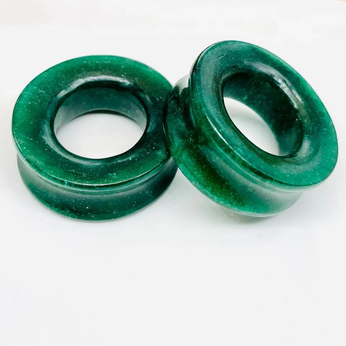 Aventurine Ear Tunnels Plugs – Natural Stone Gauges for Stretched Ears | Hand-Carved Double Flared Hypoallergenic Ear Jewelry | Sizes 6g (4mm) to 40mm