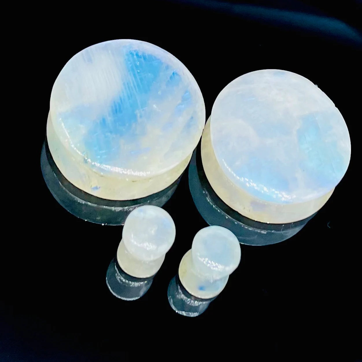 Rainbow Moonstone Plugs for Stretched Ears – Natural Crystal Ear Gauges | Handcrafted Gemstone Jewelry Pair Size 8G (3mm) to 1" (25mm)