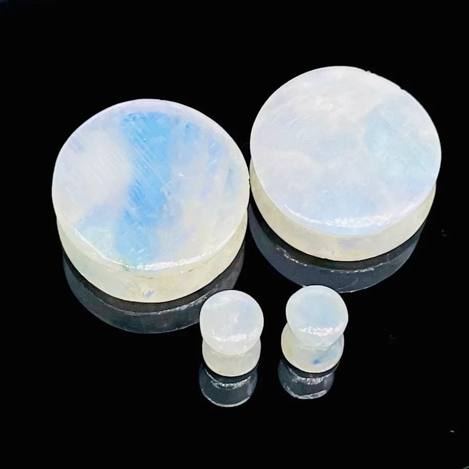 Rainbow Moonstone Plugs for Stretched Ears – Natural Crystal Ear Gauges | Handcrafted Gemstone Jewelry Pair Size 8G (3mm) to 1" (25mm)