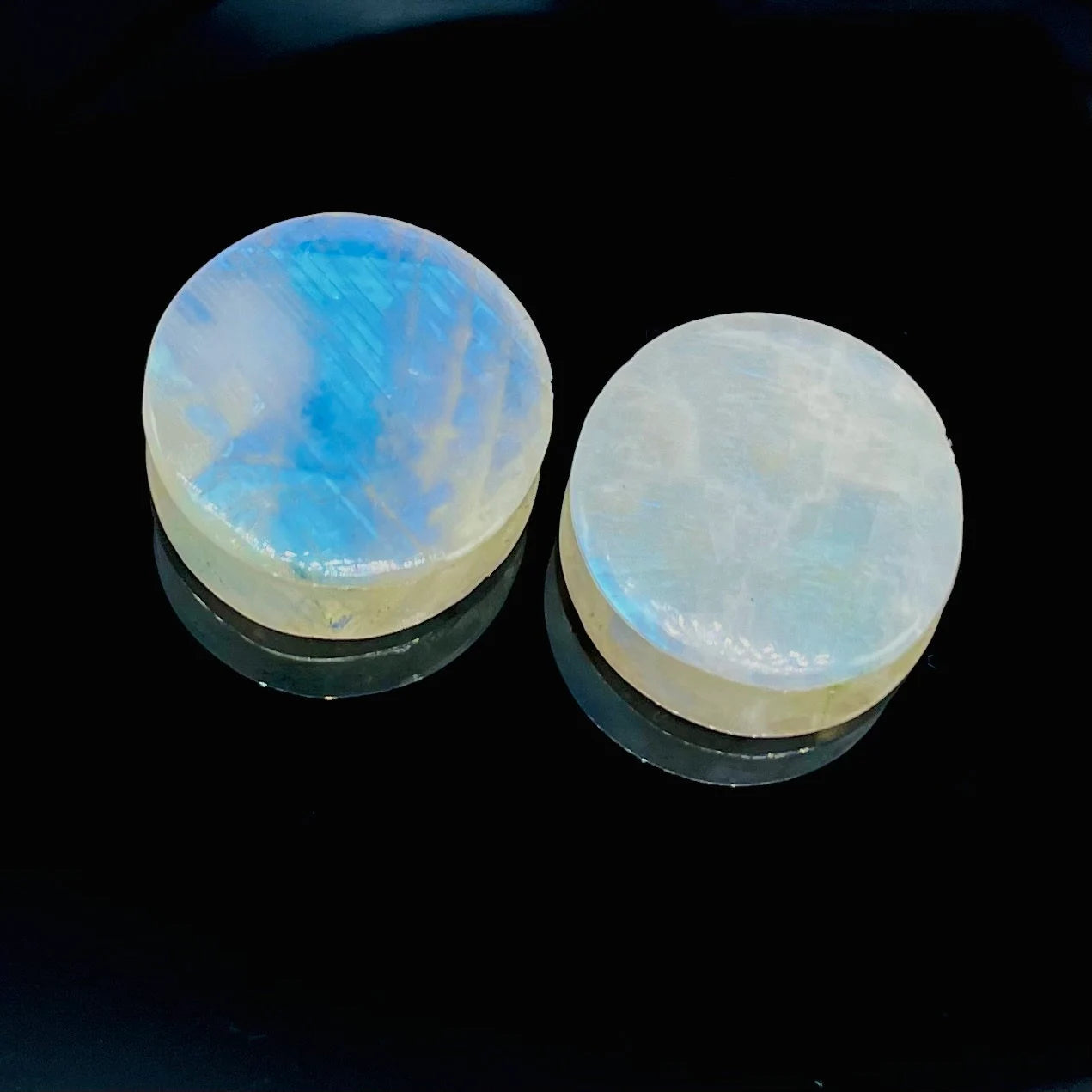 Rainbow Moonstone Plugs for Stretched Ears – Natural Crystal Ear Gauges | Handcrafted Gemstone Jewelry Pair Size 8G (3mm) to 1" (25mm)