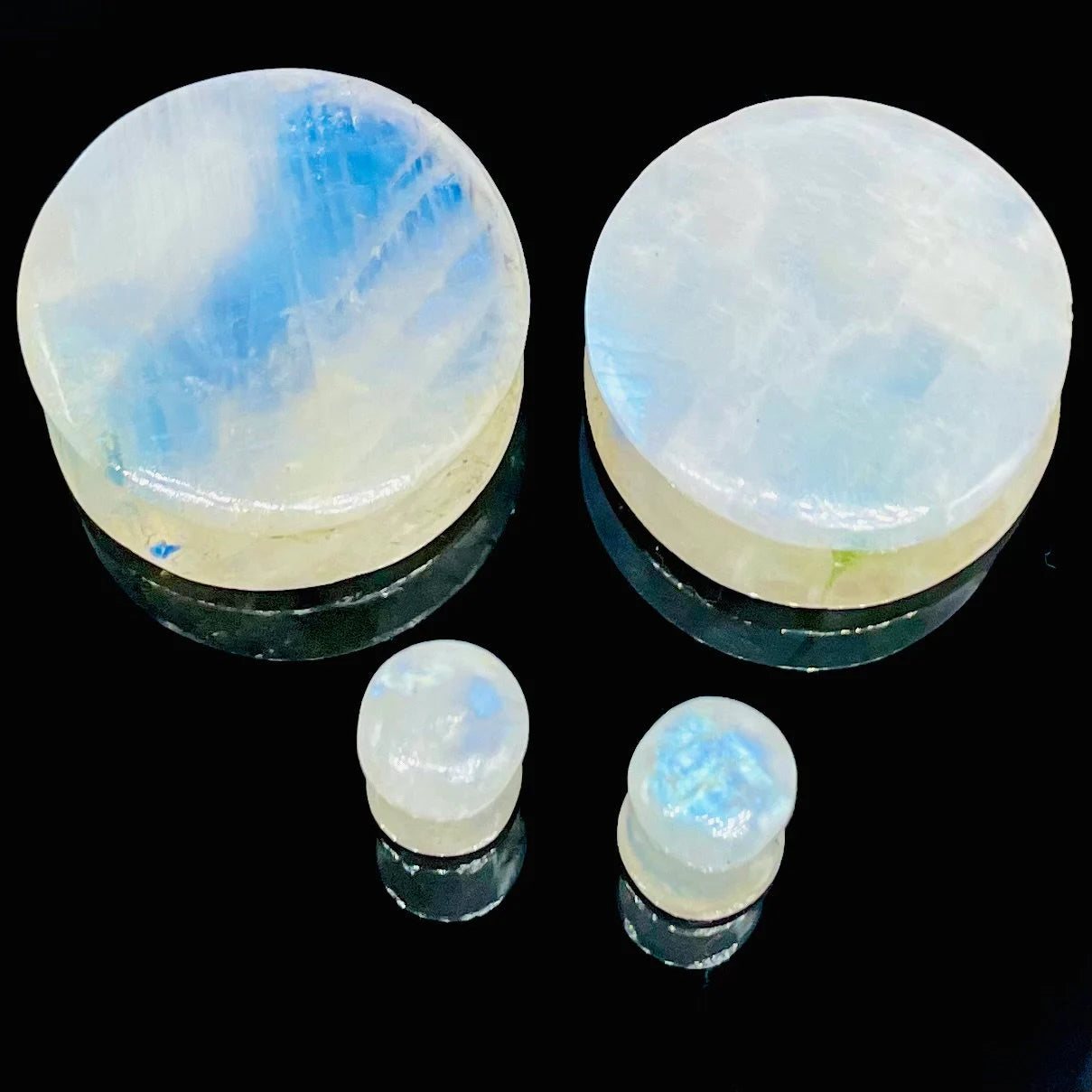 Rainbow Moonstone Plugs for Stretched Ears – Natural Crystal Ear Gauges | Handcrafted Gemstone Jewelry Pair Size 8G (3mm) to 1" (25mm)